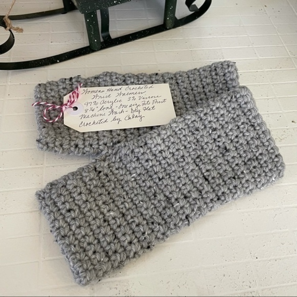 Handmade Texting Gaming Fingerless Gloves Speckled Grey Tweed Crochet - Picture 3 of 3
